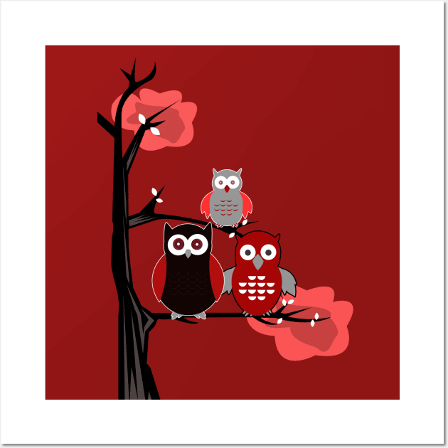 Red Owls Wall Art by adamzworld